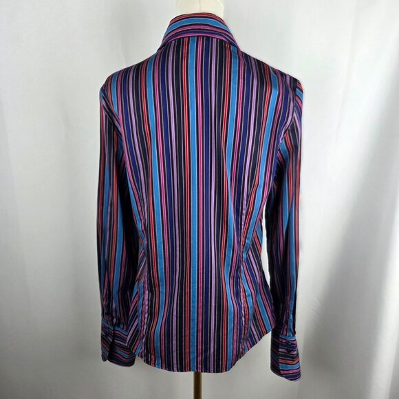 Faconnable Womens ButtonUp Shirt Sz 42 Medium Striped Multi Colorful Silky Retro - Picture 4 of 9